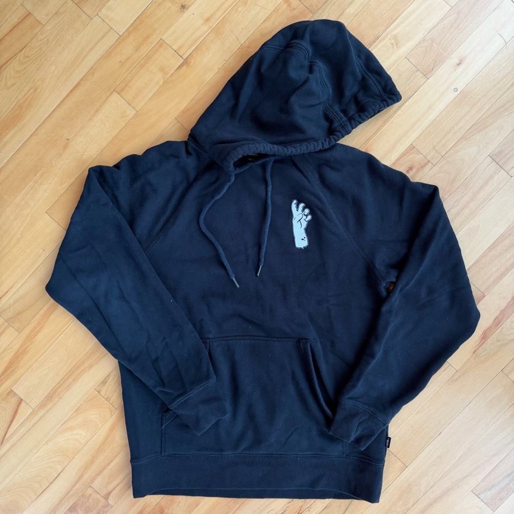 Vans Mens Black Long Sleeve Pullover Hooded Sweatshirt Zombie hand  Graphic Sm